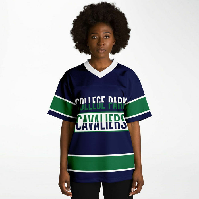 Black woman wearing College Park Cavaliers football Jersey 13