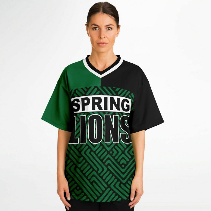 Women wearing Spring Lions High School football jersey