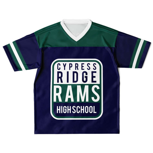 Cypress Ridge Rams football jersey laying flat - front 