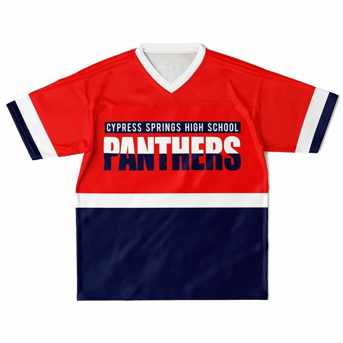 Cypress Springs Panthers football jersey laying flat - front 