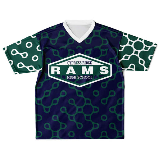 Cypress Ridge Rams football jersey laying flat - front 