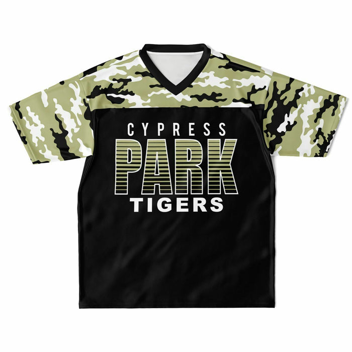 Cypress Park Tigers football jersey laying flat - front  08