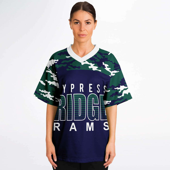 Women wearing Cypress Ridge Rams football jersey