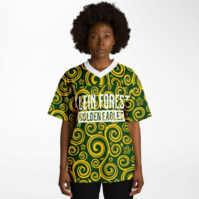 Black woman wearing Klein Forest Eagles football Jersey