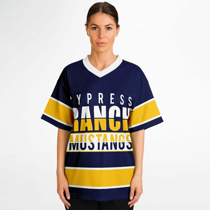 Women wearing Cypress Ranch Mustangs football jersey