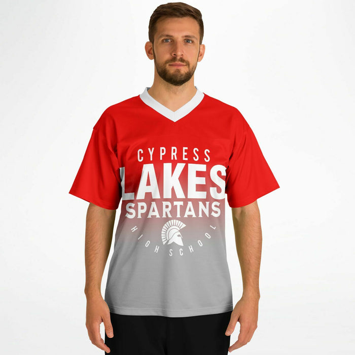 Man wearing Cypress Lakes Spartans football jersey