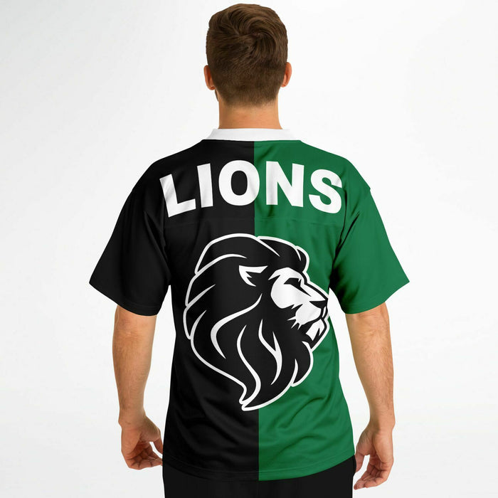 Man wearing Spring Lions High School football jersey