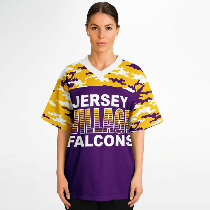 Women wearing Jersey Village Falcons football jersey