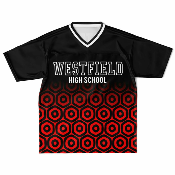 Westfield Mustangs High School football jersey laying flat - front 