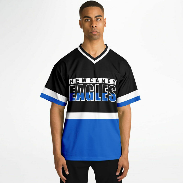 Black man wearing New Caney Eagles football Jersey 10