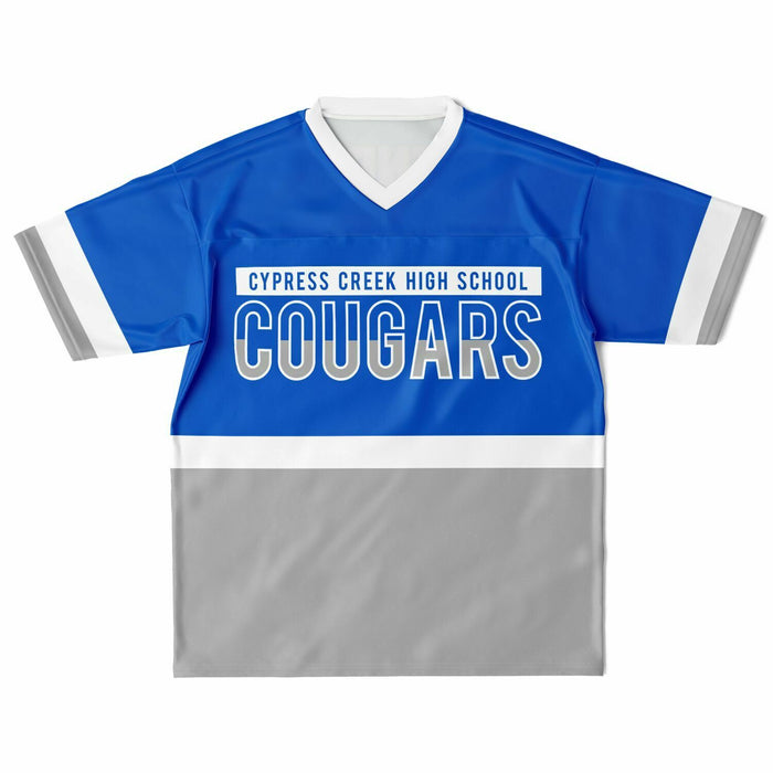 Cypress Creek Cougars football jersey laying flat - front 