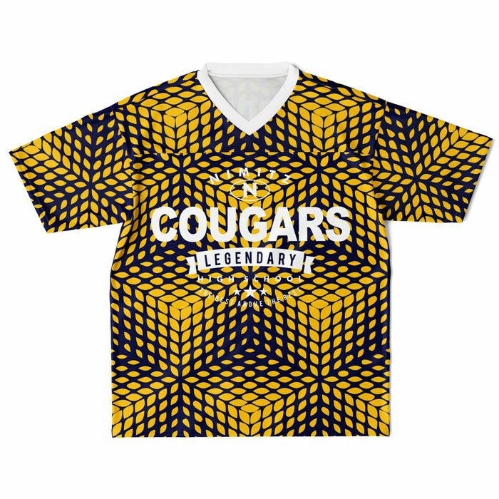 Nimitz Cougars High School football jersey laying flat - front 