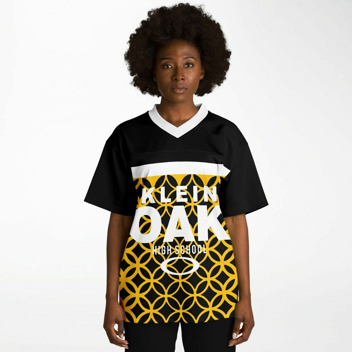 Black woman wearing Klein Oak Panthers football Jersey