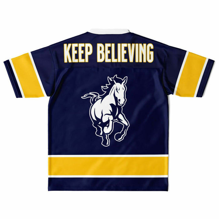 Cypress Ranch Mustangs football jersey laying flat - back