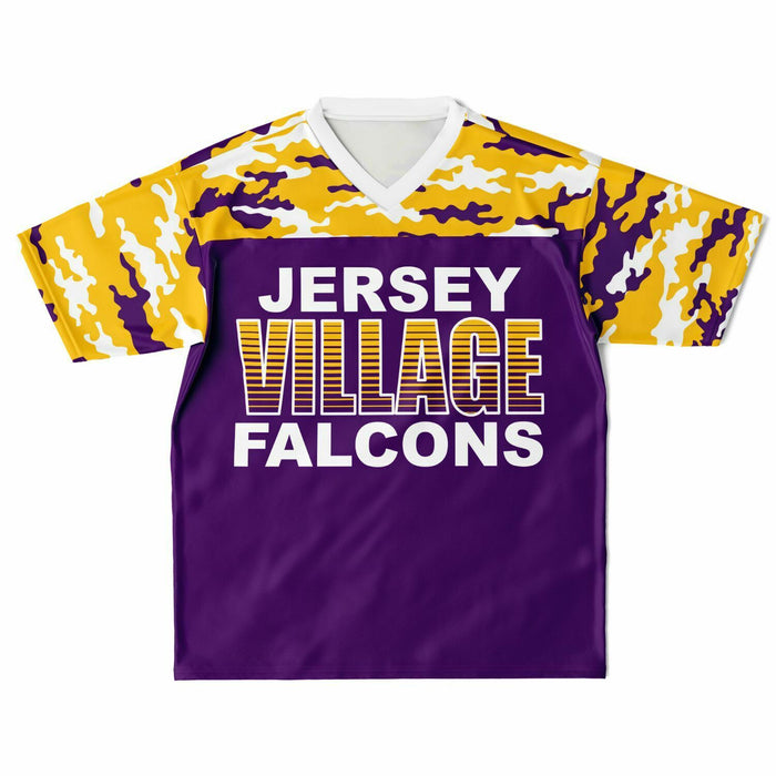 Jersey Village Falcons football jersey laying flat - front 