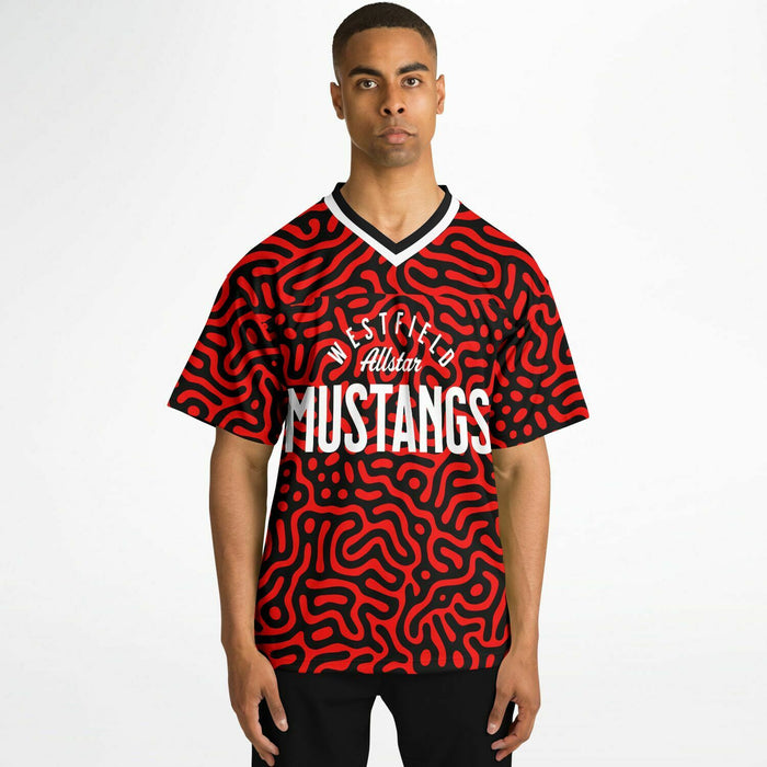 Black man wearing Westfield Mustangs High School football Jersey