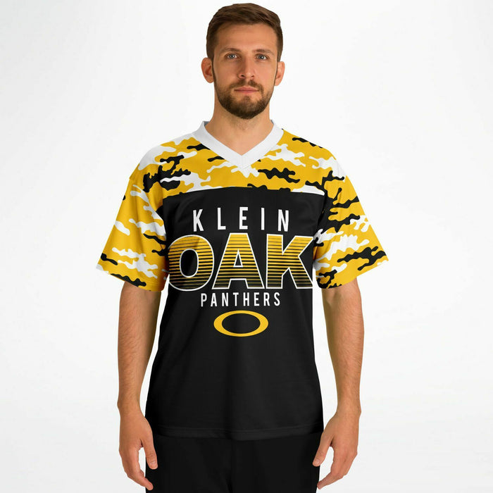 Man wearing Klein Oak Panthers football jersey