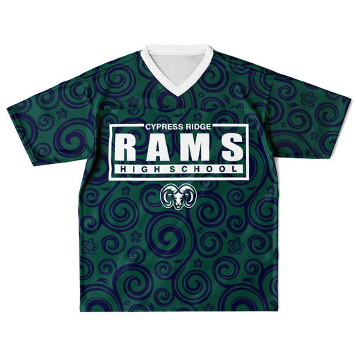 Cypress Ridge Rams football jersey laying flat - front 