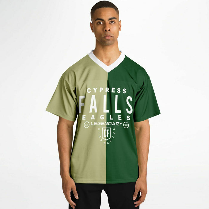 Black man wearing Cypress Falls Eagles football Jersey 04