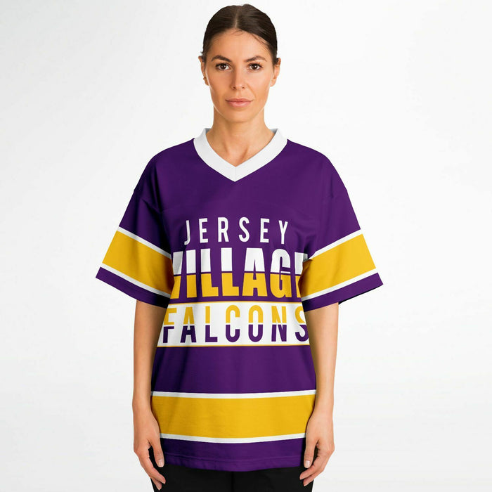 Women wearing Jersey Village Falcons football jersey