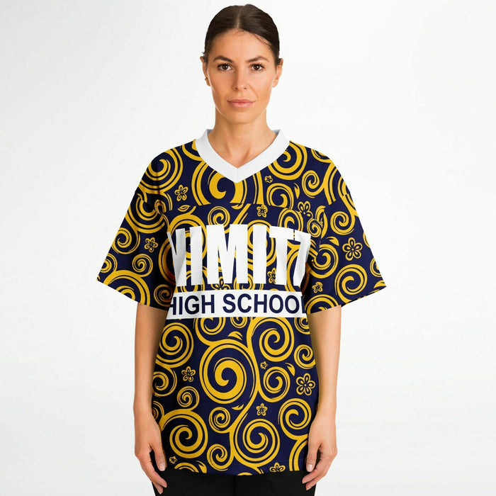 Women wearing Nimitz Cougars High School football jersey