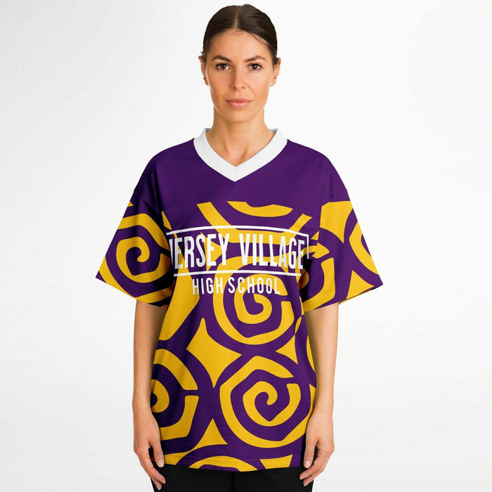 Women wearing Jersey Village Falcons football jersey