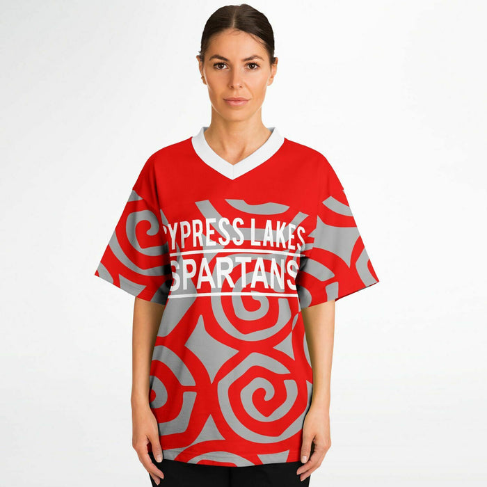 Women wearing Cypress Lakes Spartans football jersey