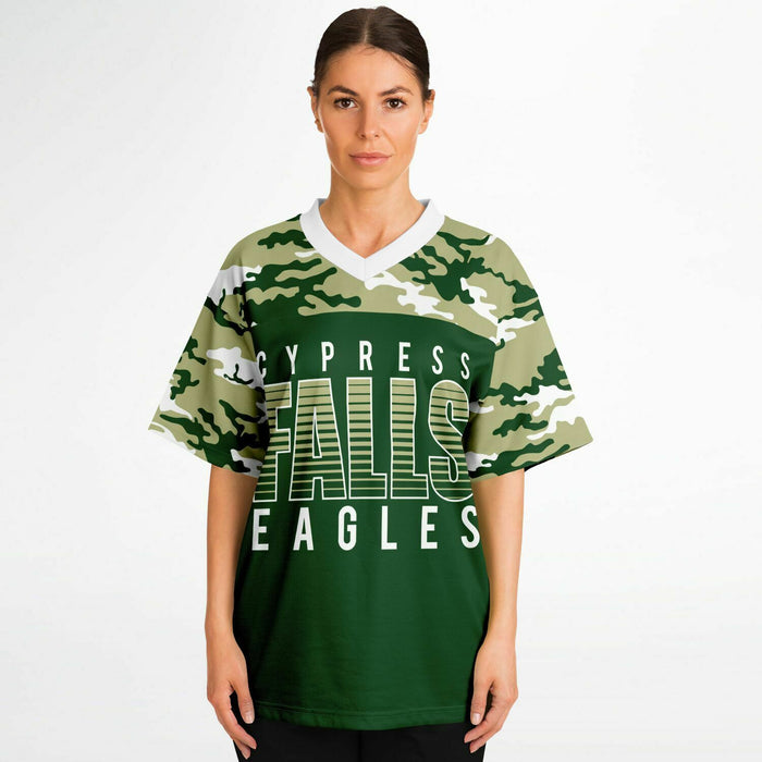 Women wearing Cypress Falls Eagles football jersey 08