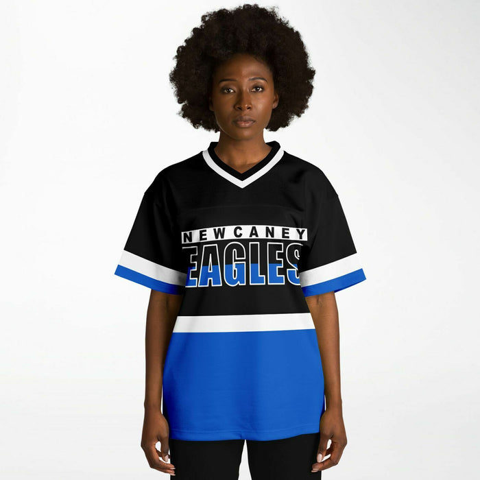 Black woman wearing New Caney Eagles football Jersey 10