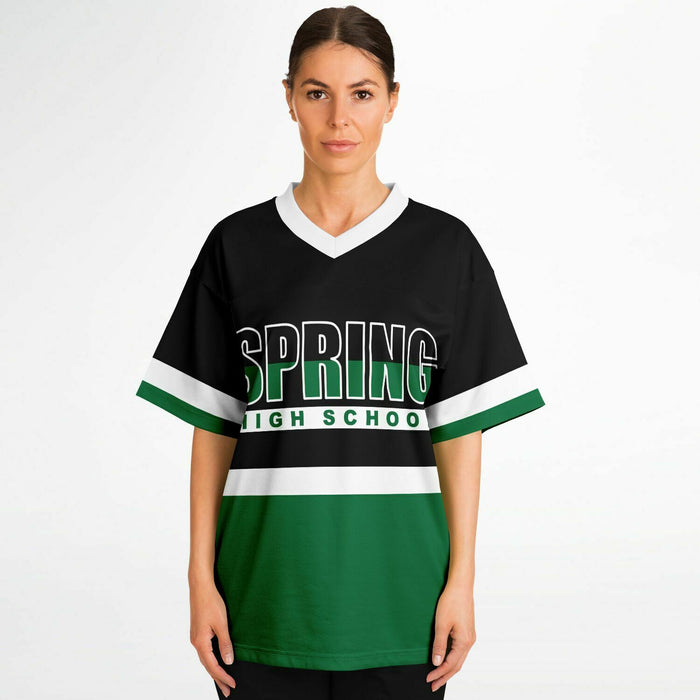 Women wearing Spring Lions High School football jersey