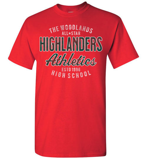 The Woodlands High School Highlanders Red Unisex T-shirt 34