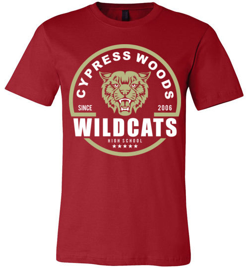 Cypress Woods Wildcats Premium Deep Red T-shirt - Design 04