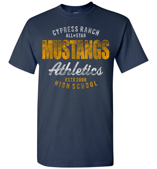 Cypress Ranch High School Mustangs Navy Unisex T-shirt 34