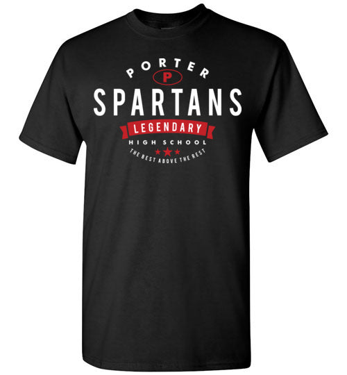 Porter High School Spartans Black Unisex T-shirt 44