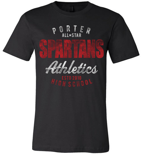 Porter Spartans Premium Black T-shirt - Design 34