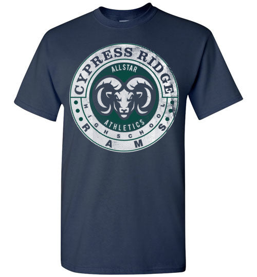 Cypress Ridge High School Rams Navy Unisex T-shirt 02